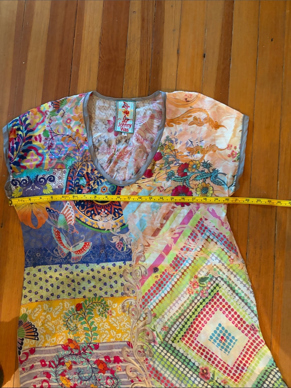Johnny Was Multicolor Patchwork Mini Dress - Blue, Yellow, Green, Pink - Picture 3 of 8